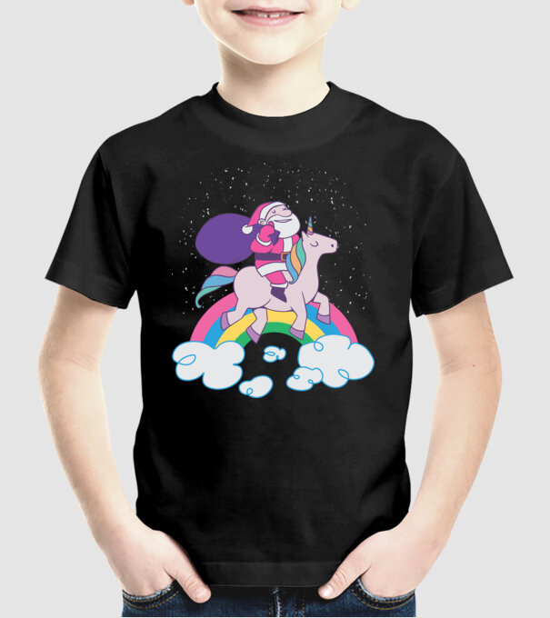 Moș Crăciun Unicorn model negru pe tricou