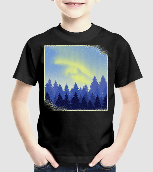 Peisaj de iarnă în pădure model negru pe tricou