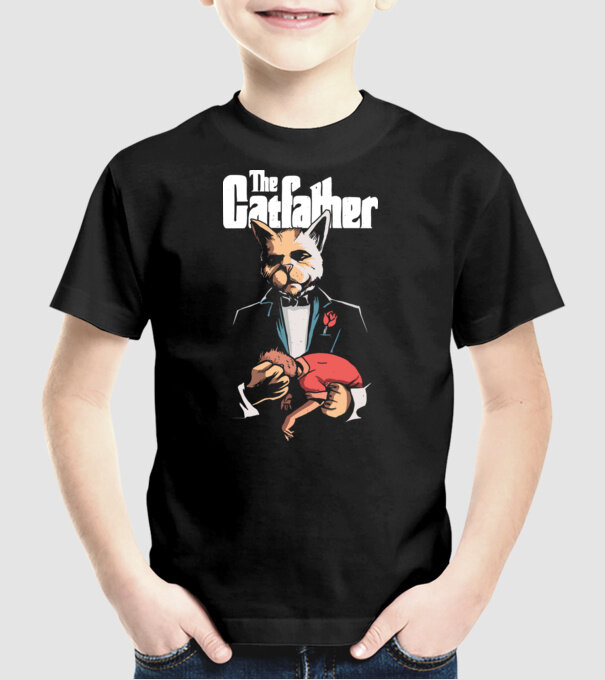 The Catfather model negru pe tricou