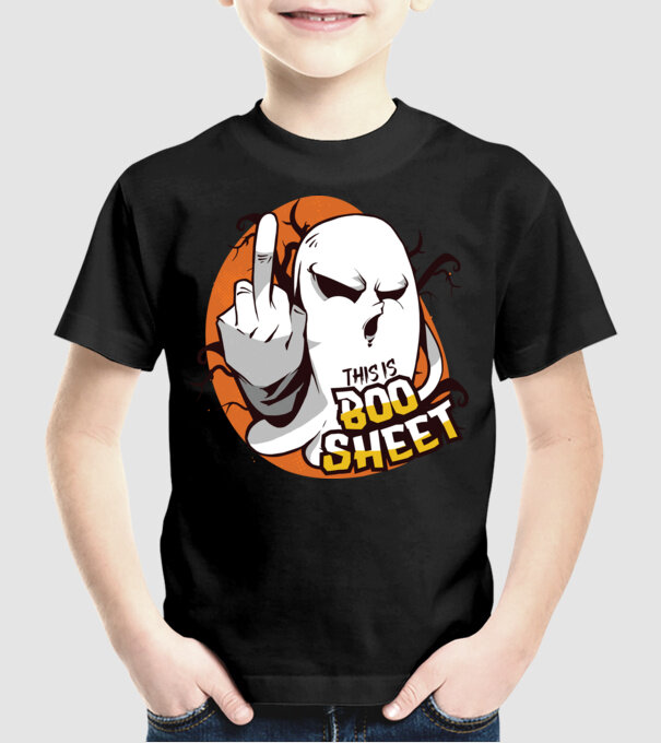 This is Boo Sheet Halloween model negru pe tricou