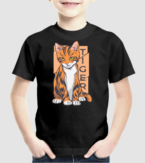 Pisică Tigru model negru pe tricou