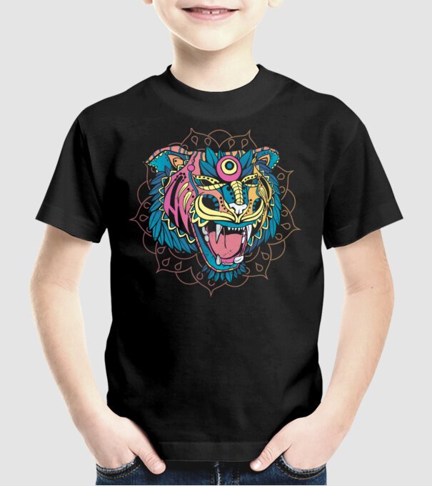 Tigru Mandala model negru pe tricou