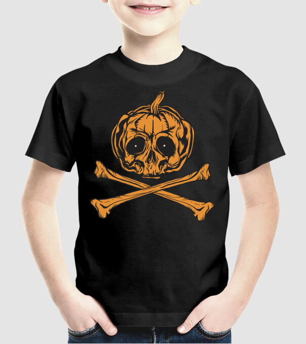 Dovleac craniu Halloween model negru pe tricou