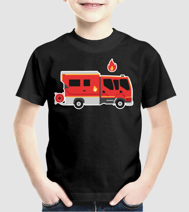 Mașină de pompieri model negru pe tricou