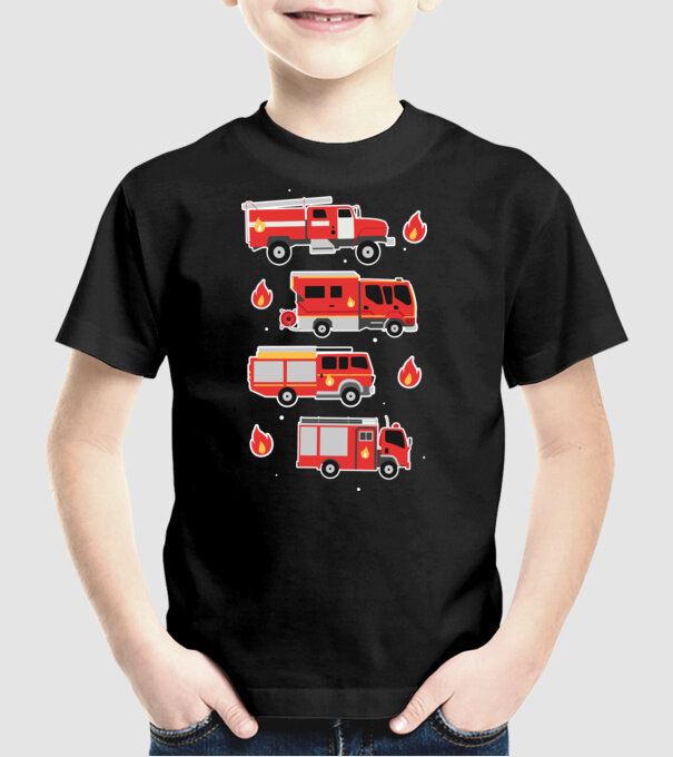 Mașini de pompieri model negru pe tricou