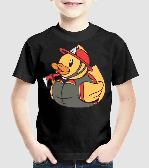 Rățușcă de cauciuc Pompier model negru pe tricou