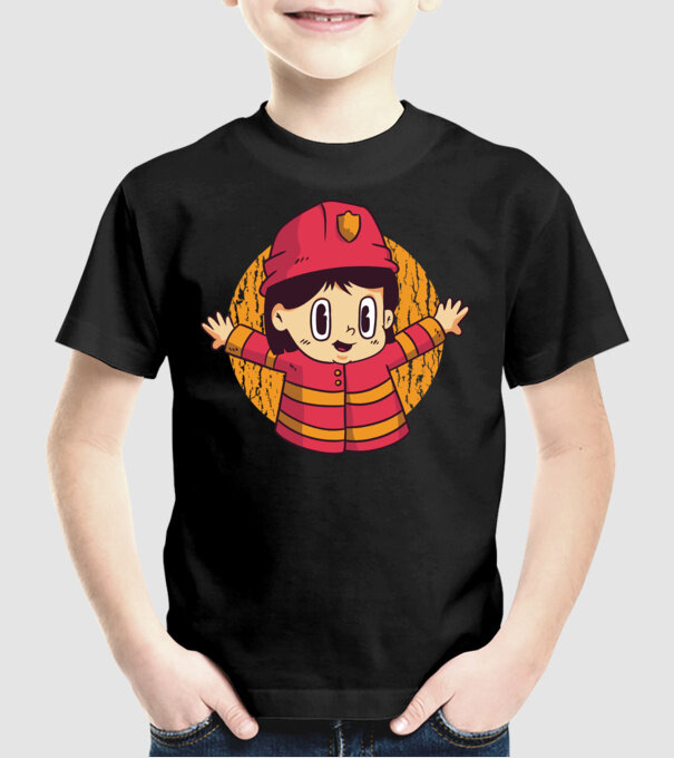 Pompier copil model negru pe tricou