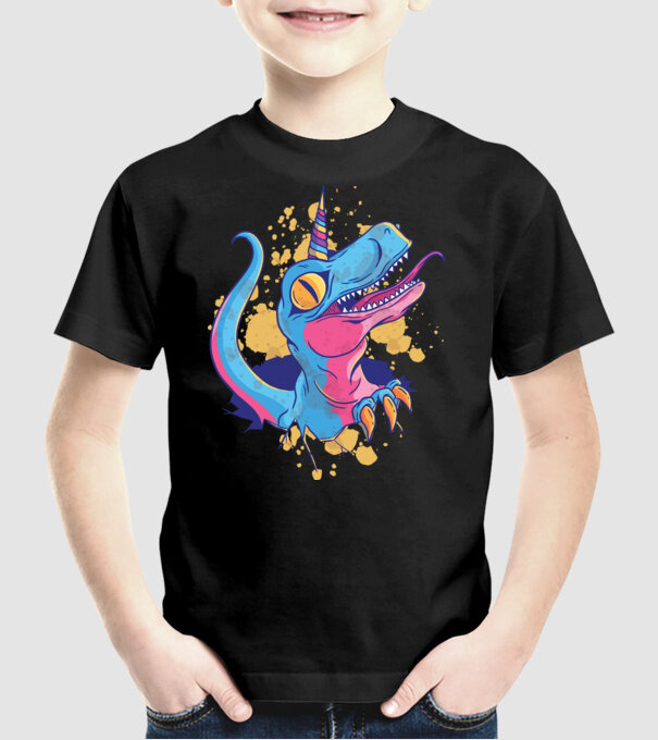 Unicornsaurus - Dinozaur Unicorn model negru pe tricou