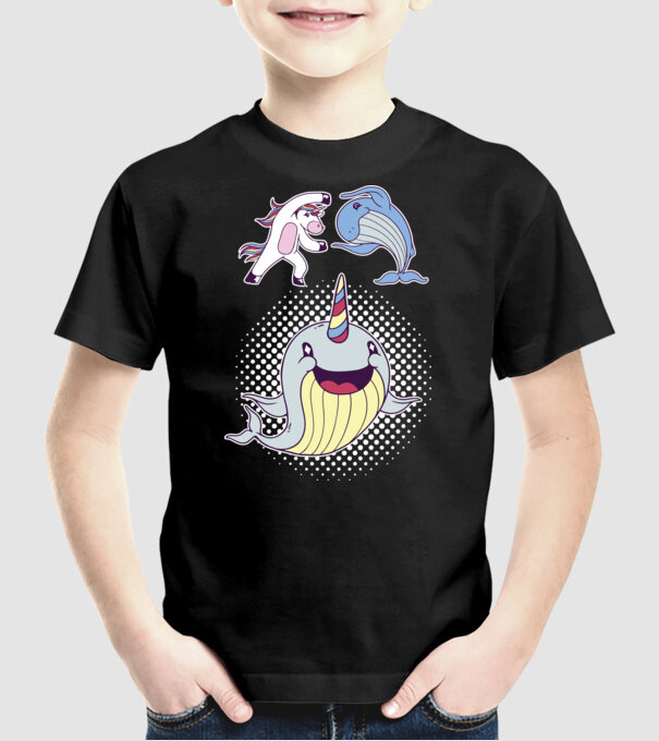 Unicorn Balenă Fuziune - Narval model negru pe tricou