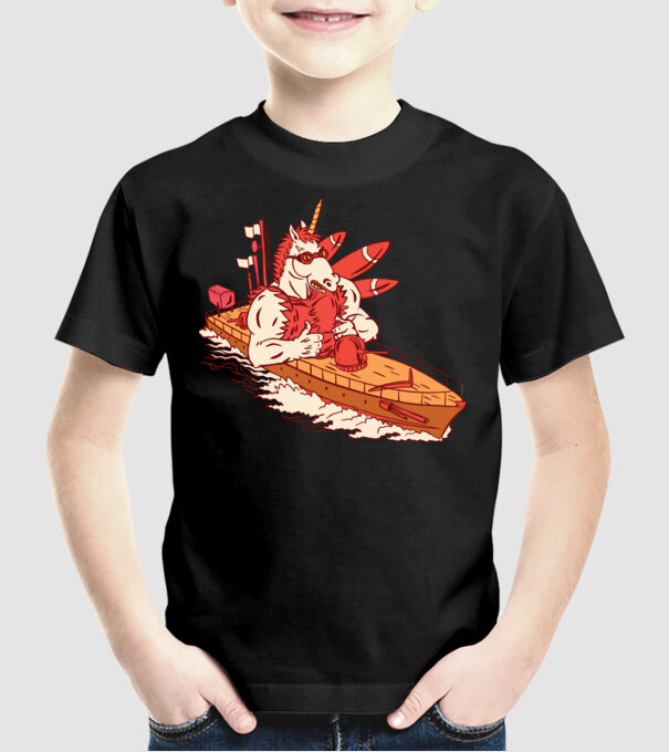 Unicorn Corabie de luptă model negru pe tricou