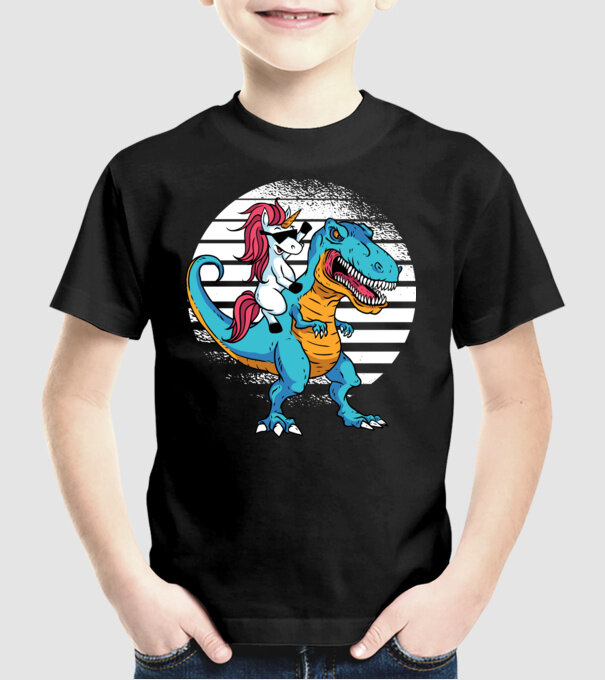 Unicorn cu dinozaur tricou amuzant model negru pe tricou