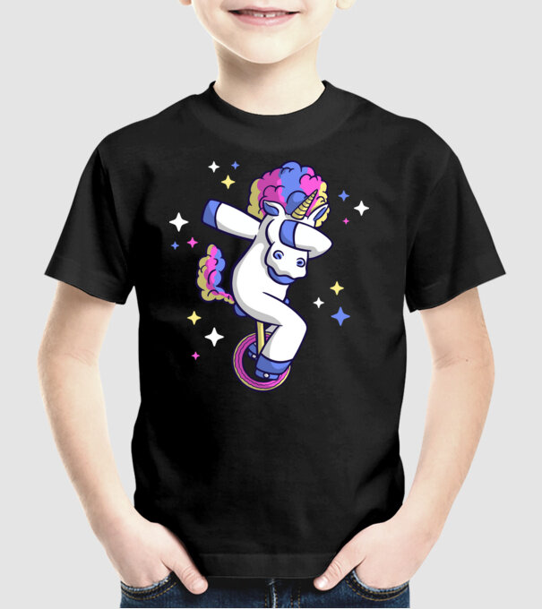 Unicorn pe monociclu model negru pe tricou