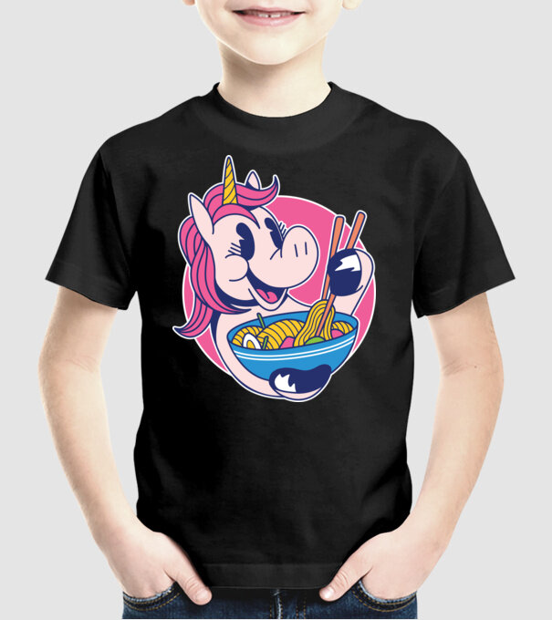Unicorn Ramen model negru pe tricou