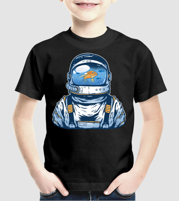 Peștișor auriu Astronaut model negru pe tricou