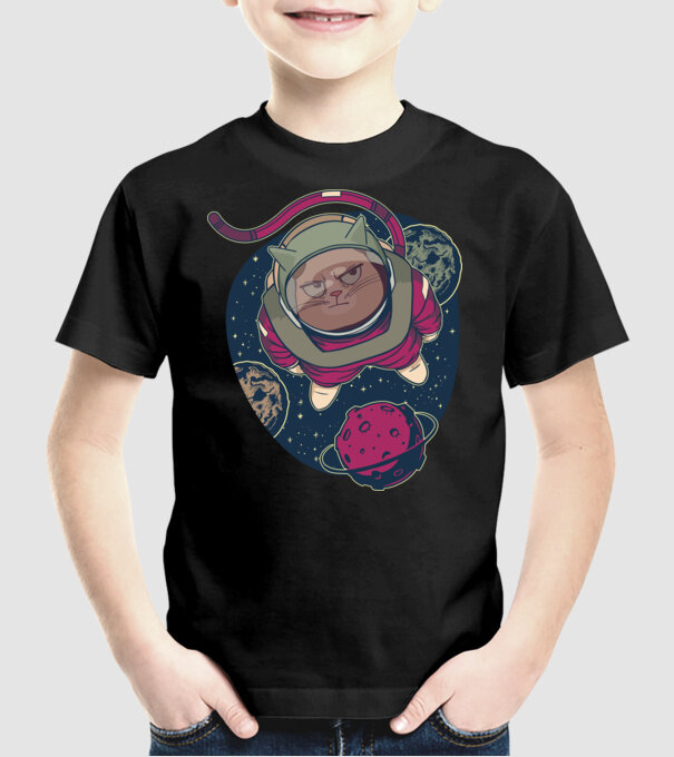 Pisică Astronaut model negru pe tricou