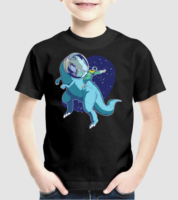 Astronaut Dinozaur T rex model negru pe tricou