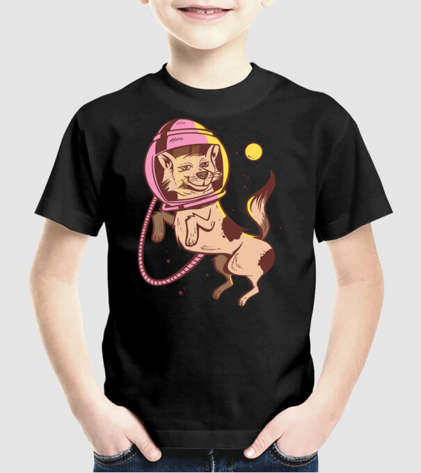 Câine Astronaut model negru pe tricou