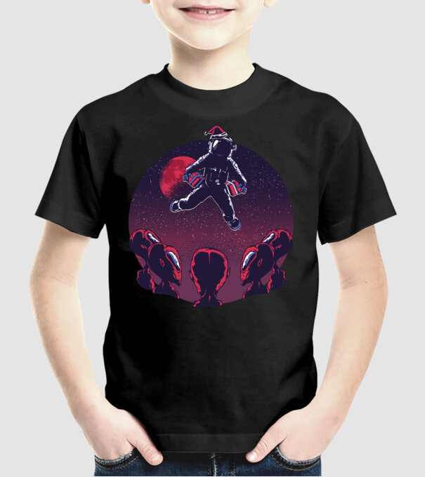 Moș Crăciun Astronaut model negru pe tricou