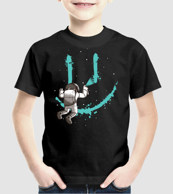 Astronaut Smiley Graffiti model negru pe tricou