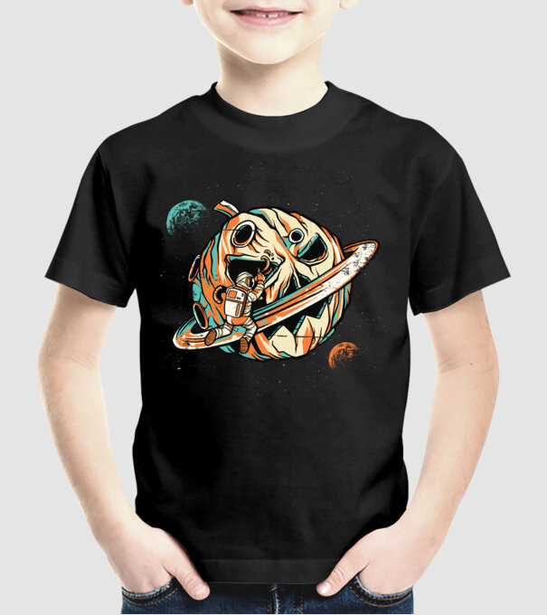 Astronaut cap de dovleac de Halloween model negru pe tricou