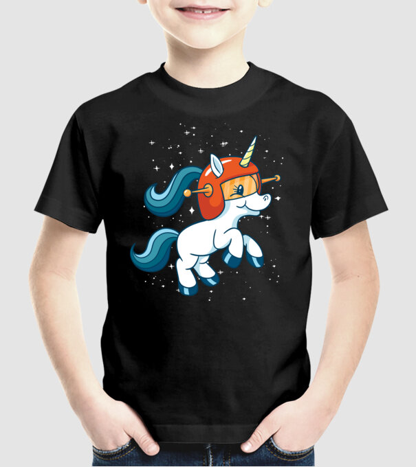 Unicorn Astronaut model negru pe tricou