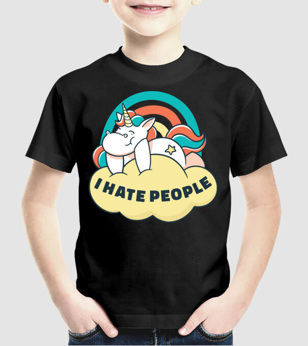Urăsc oamenii Unicorn model negru pe tricou