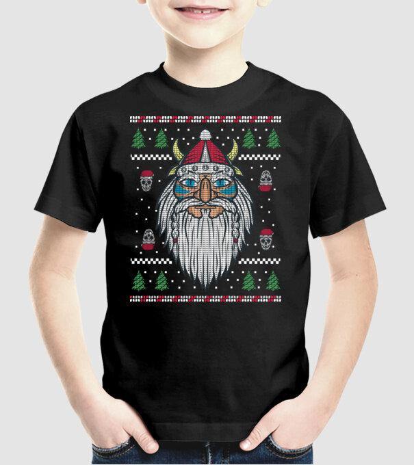 Moș Crăciun viking Pulover urât model negru pe tricou