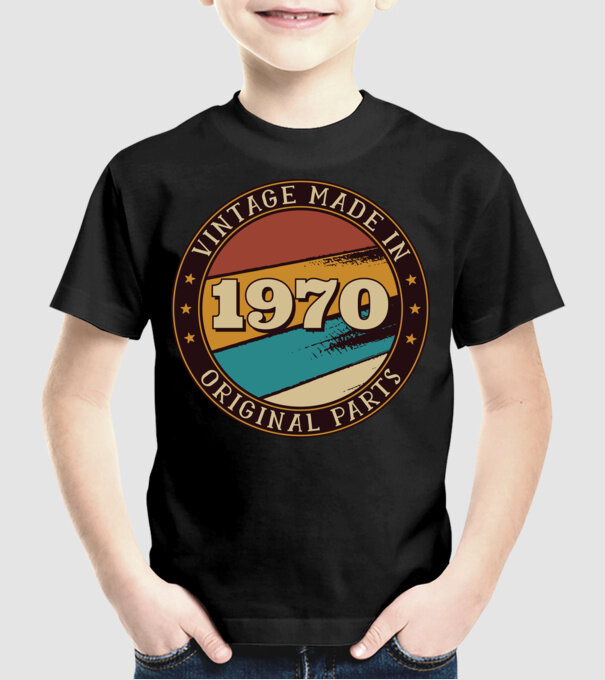 Vintage Made in 1970 Original Parts Retro Birthday model negru pe tricou
