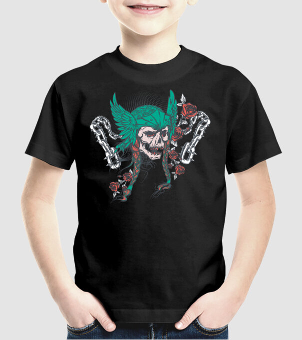 Vintage Craniu Viking model negru pe tricou