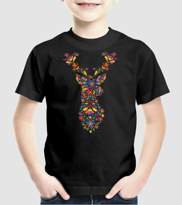 Cerb cu motive florale Floral model negru pe tricou