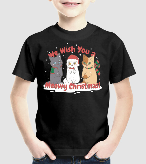 We wish You a Meowy Christmas model negru pe tricou