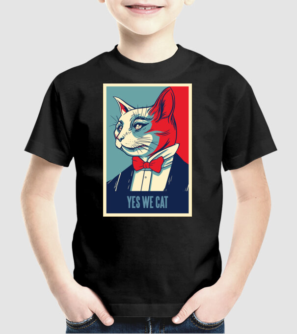 Yes We Cat poster cu pisică model negru pe tricou