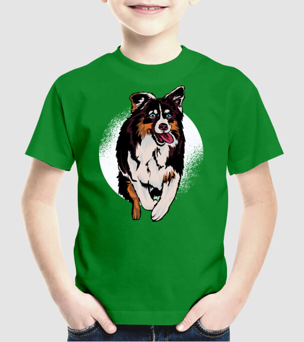 Câine ciobănesc Australian model verde pe tricou