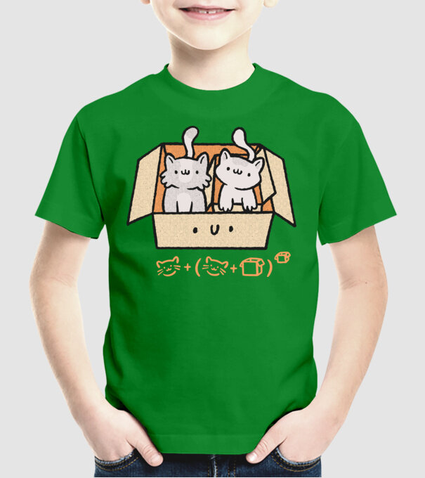 Cutie cu pisică drăguță model verde pe tricou