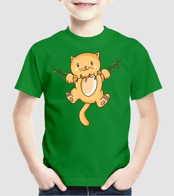 Pisică drăguță Crăciun model verde pe tricou