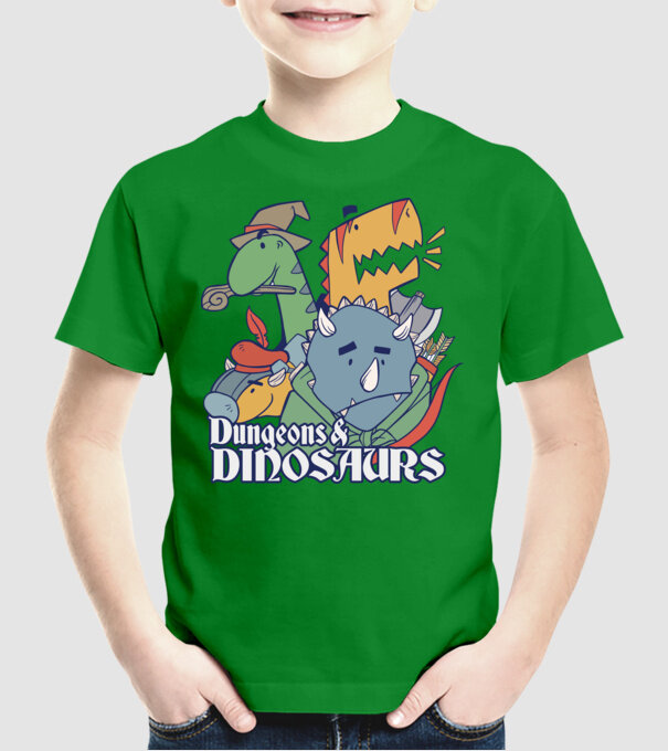 Dungeons and Dinosaurs model verde pe tricou