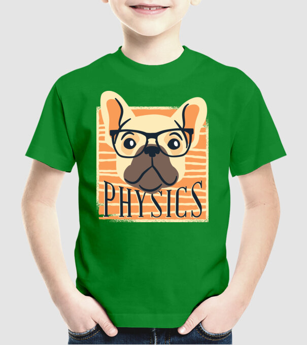 Câine Fizică model verde pe tricou