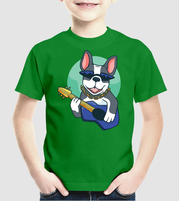 Bulldog Chitarist model verde pe tricou