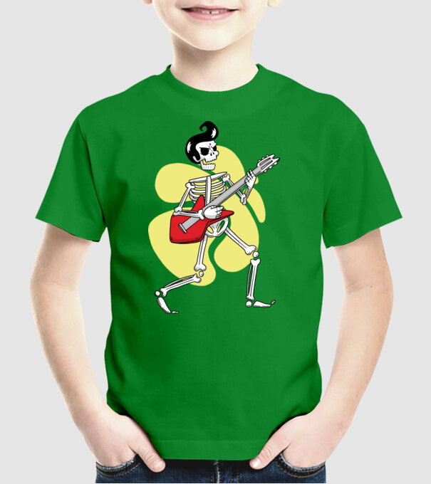 Schelet Elvis cu chitară model verde pe tricou