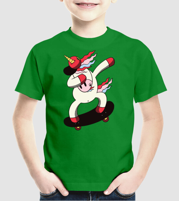 Skateboarder Unicorn DAB model verde pe tricou