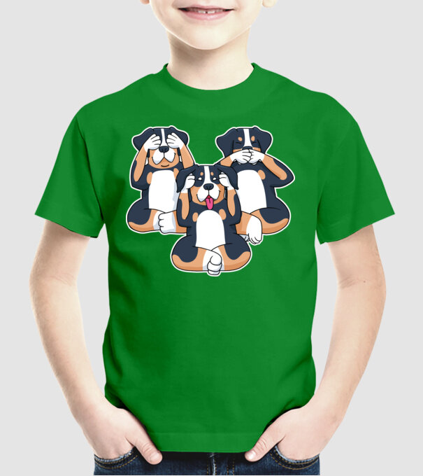 Trei câini model verde pe tricou