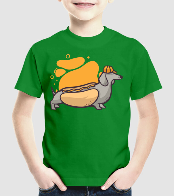 Teckel Hot dog model verde pe tricou