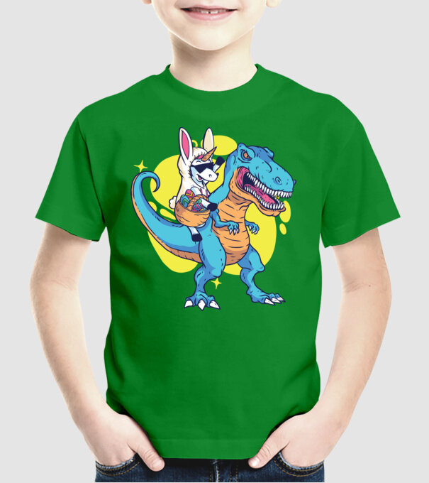 Dinozaur de Paște model verde pe tricou