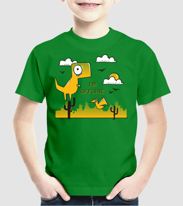 'I''m Offline - tricou amuzant cu dinozaur' model verde pe tricou
