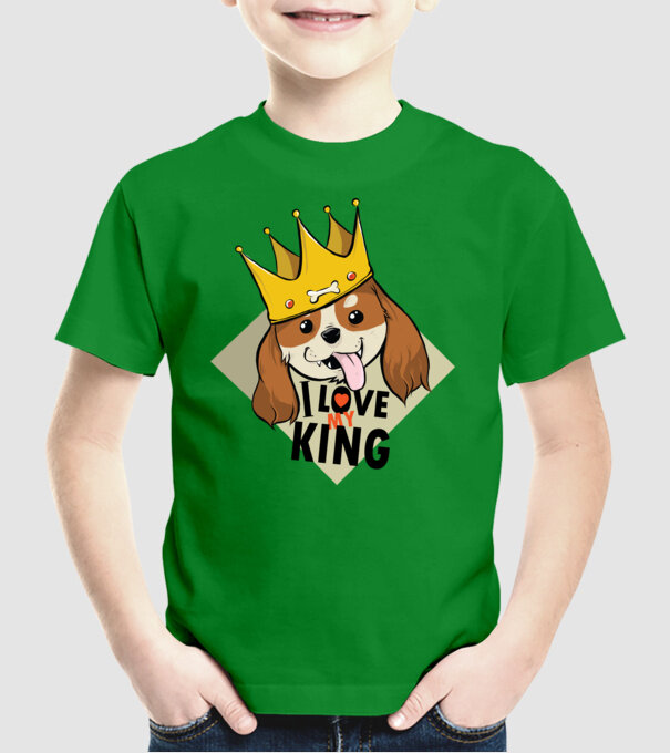 I love my king - Cavalier King Charles tricou cu câine Cocker Spaniel model verde pe tricou