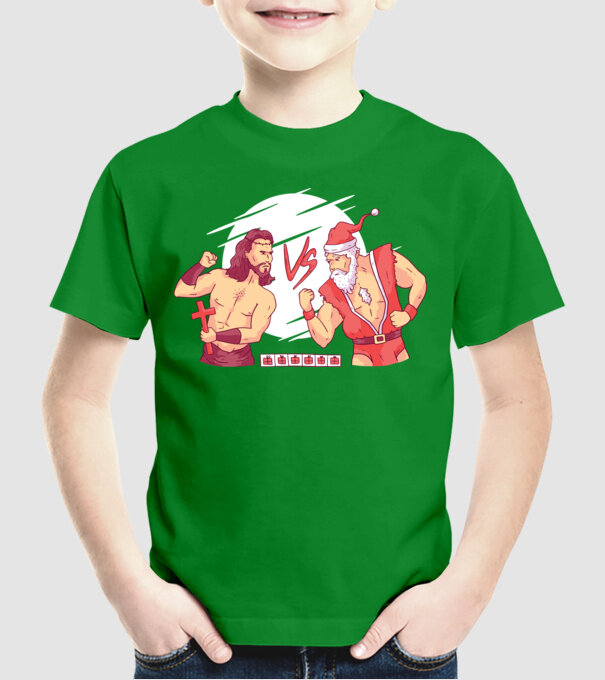 Isus vs Moș Crăciun Street Fighter tricou amuzant Crăciun model verde pe tricou