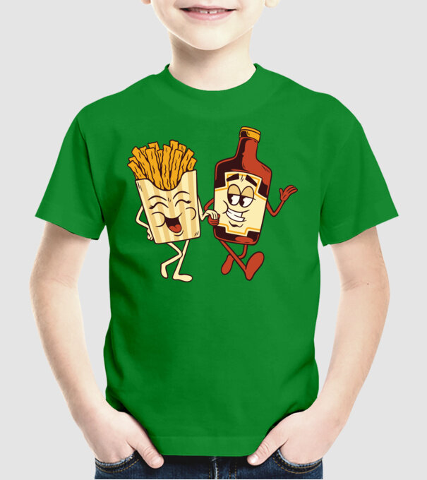 Ketchup + cartofi prăjiți model verde pe tricou