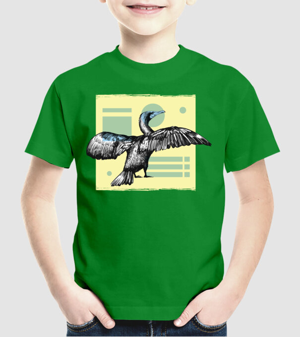 Pasăre cormoran model verde pe tricou