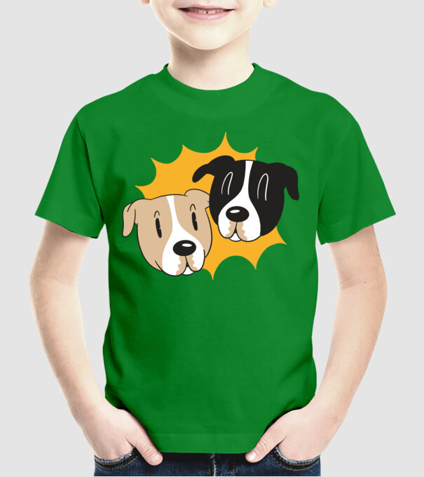 Capete de câini model verde pe tricou