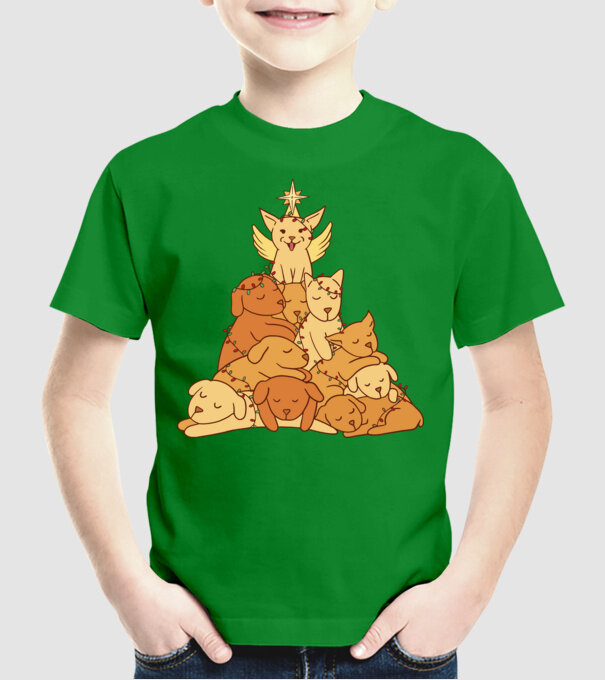 Pom de Crăciun cu Câine model verde pe tricou